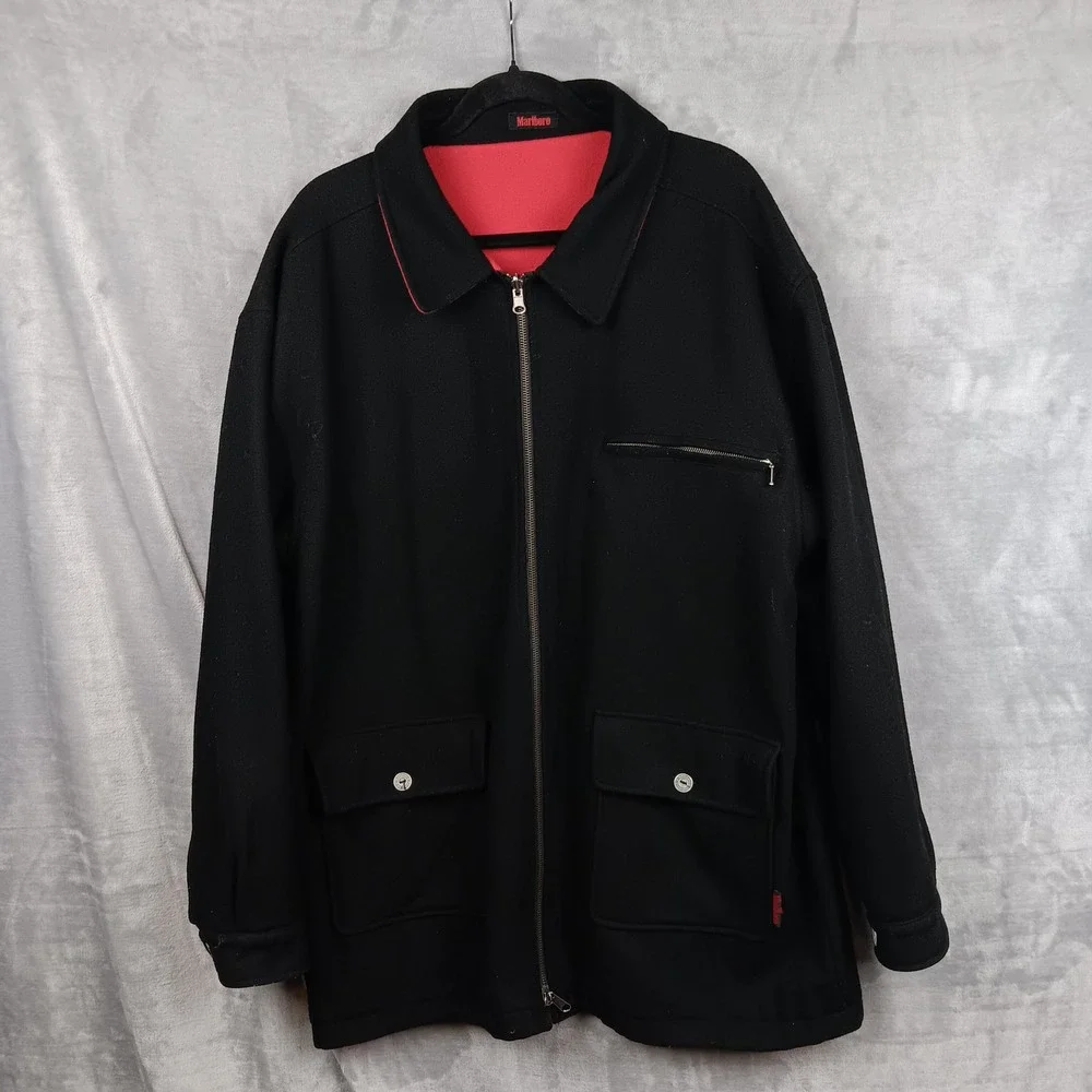 Marlboro Reversible‎ Jacket Red Black Zip Front Workwear Mens Sz XL